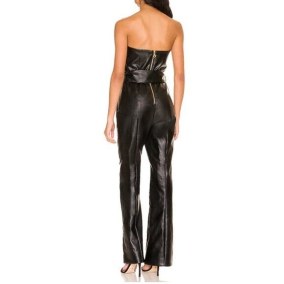 Majorelle Revolve Women’s Chloe Black Vegan Faux Leather Flared Leg Jumpsuit XL - Picture 6 of 12